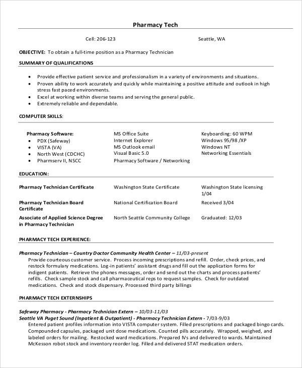 How To Write A Resume For A Pharmacy Technician Job