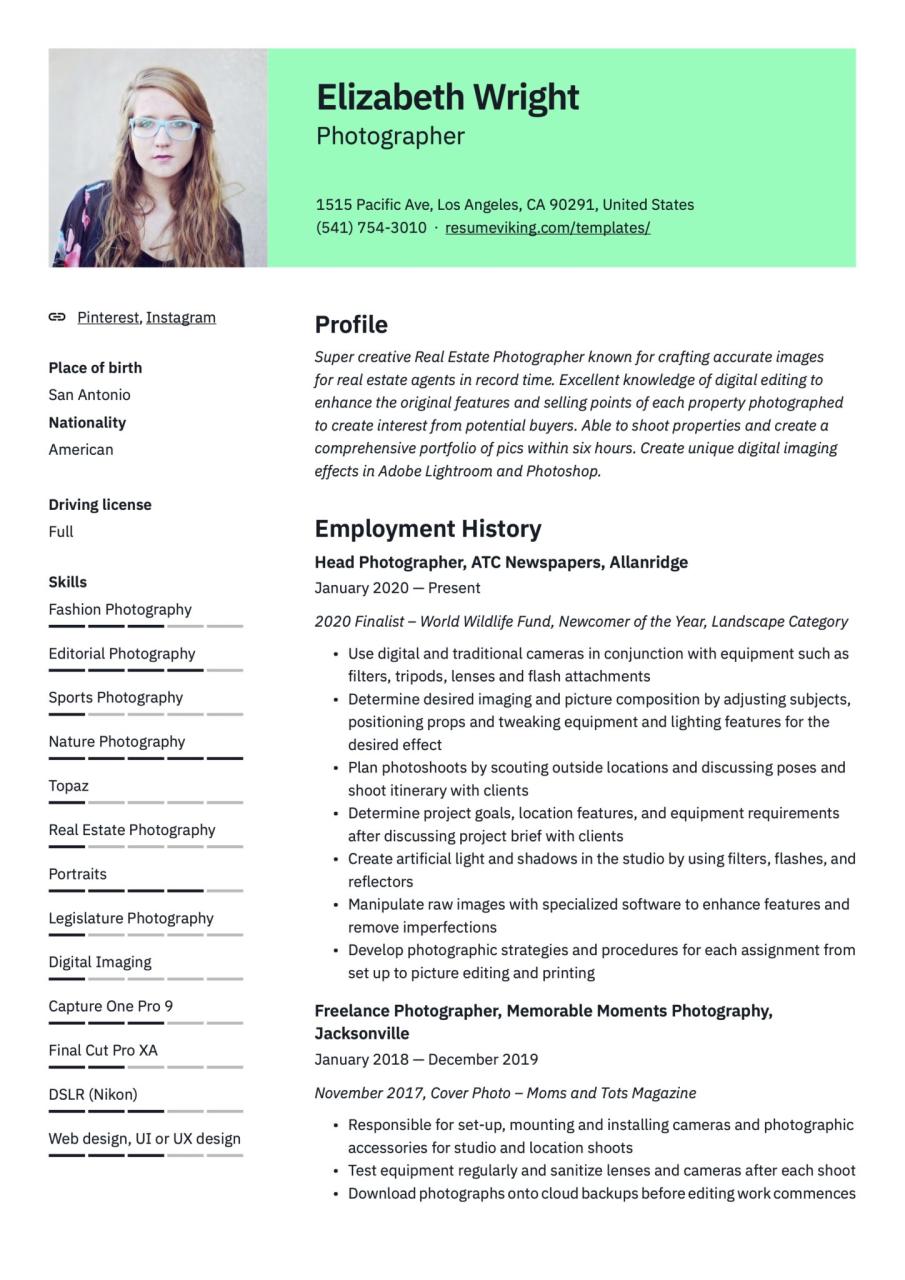 Photographer Resume & Writing Guide +17 Templates