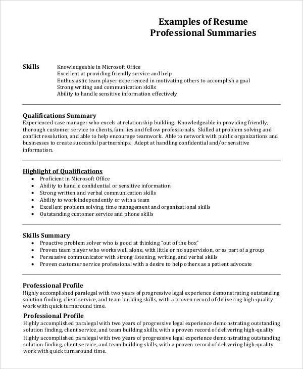 FREE 7+ Resume Profile Samples in PDF MS Word