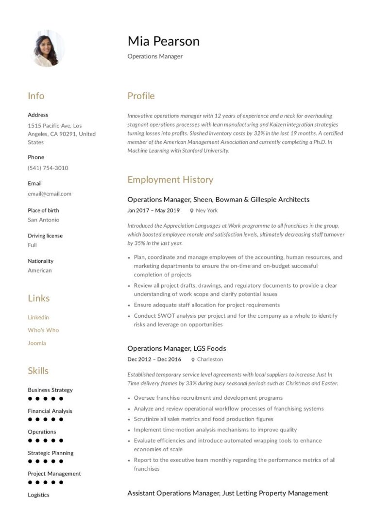 How To Write A Resume For An Operations Manager Position