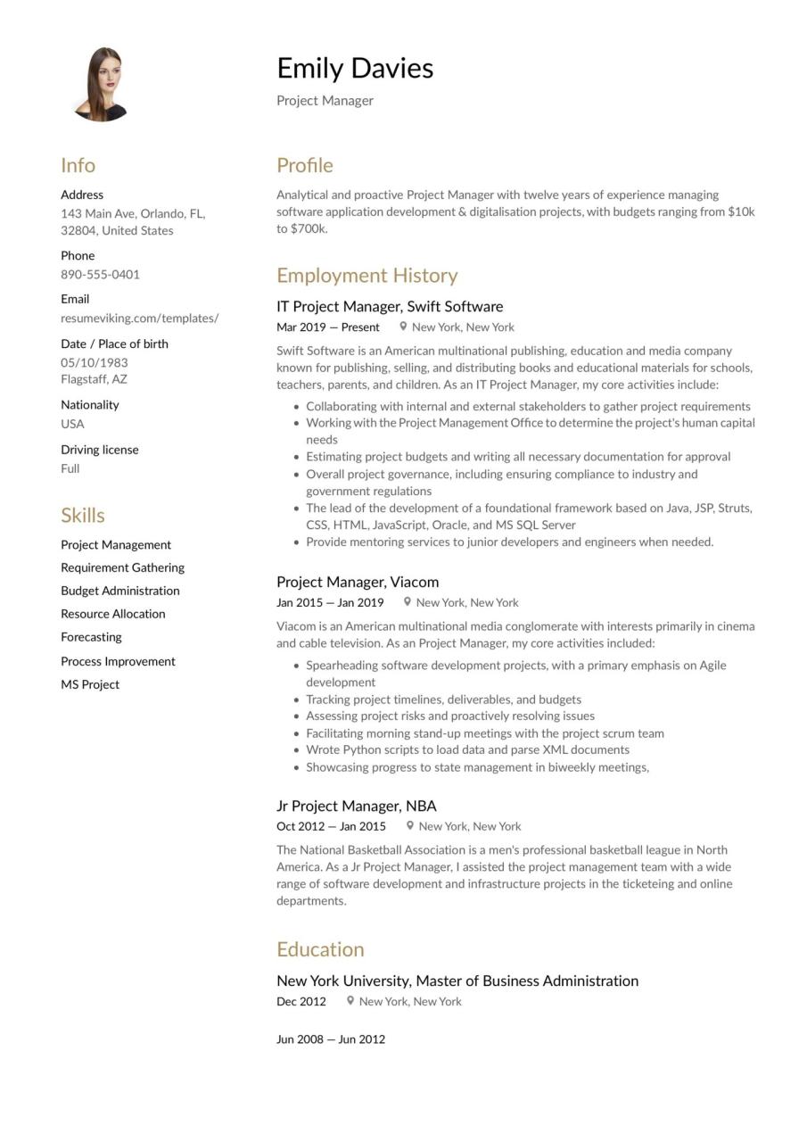 How To Write Project Management Experience In Resume