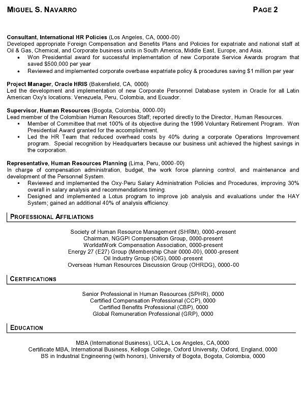 Resume Sample 11 International Human Resource Executive resume