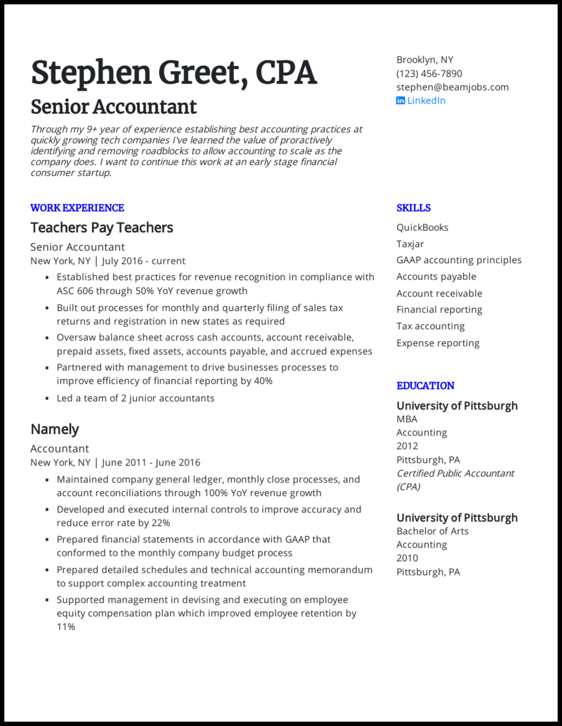 How To Write Accountant Experience In Resume