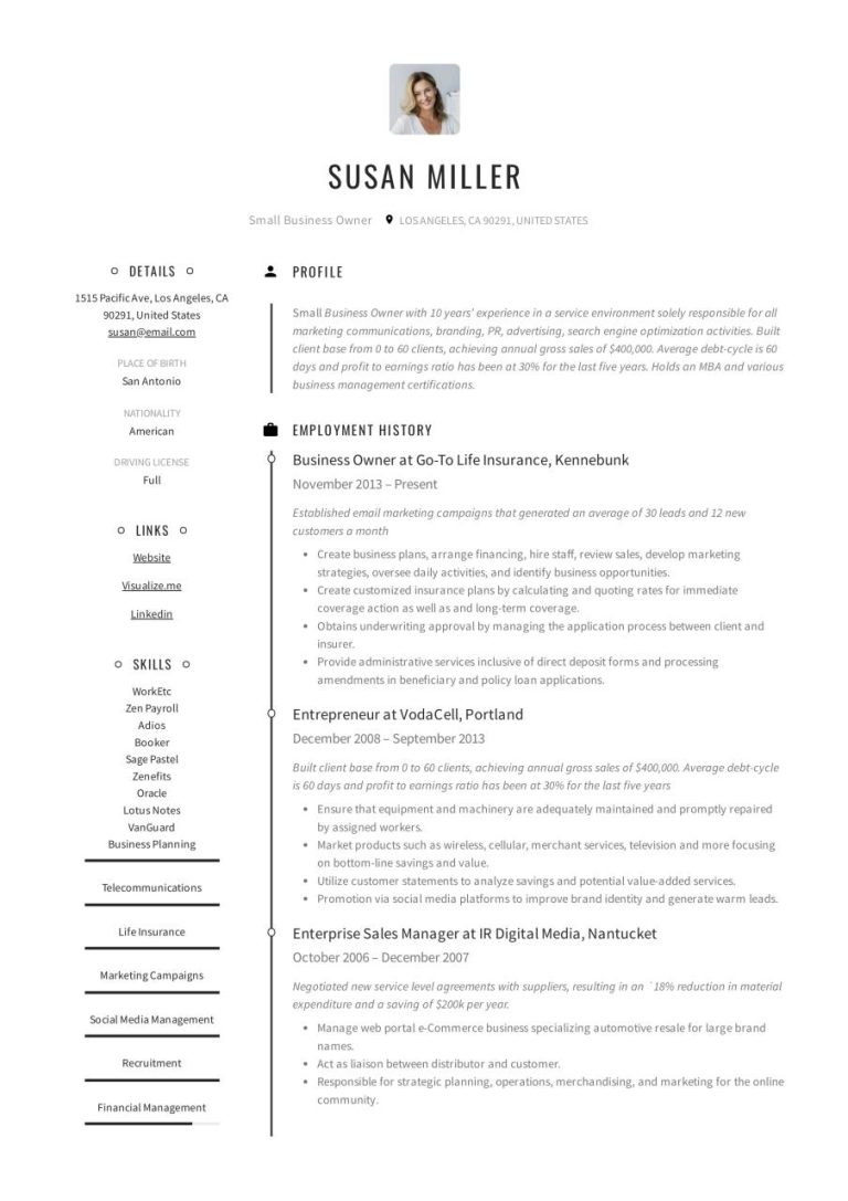 How To Make A Resume For A Business Owner
