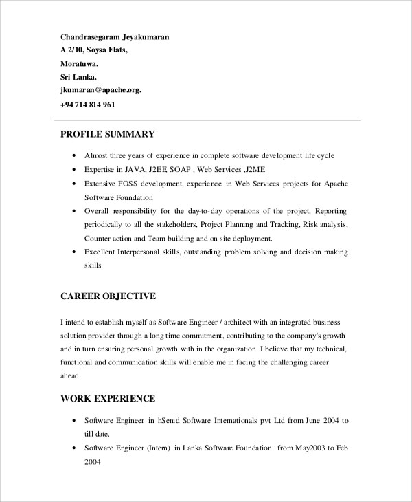 Short Executive Summary Of Resume