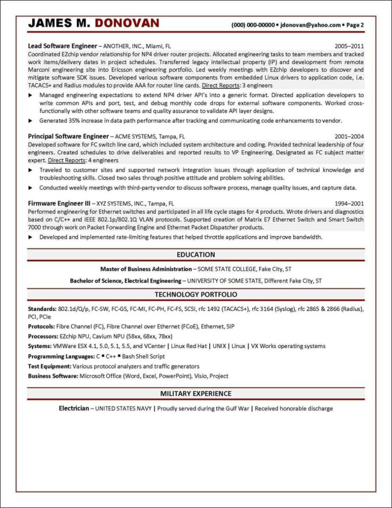 Examples Of Engineering Manager Resume