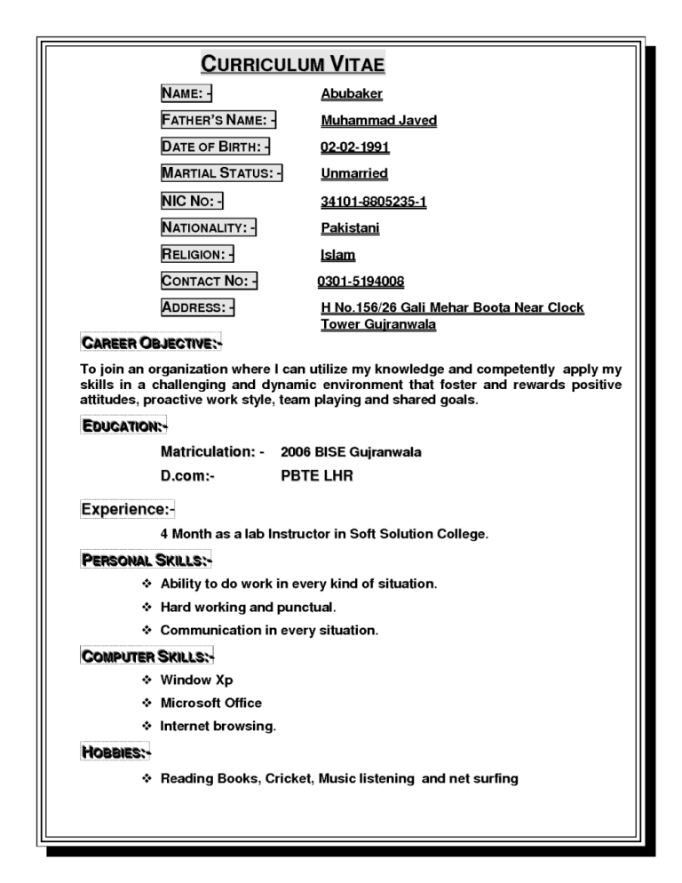 How To Write A Simple Cv Examples