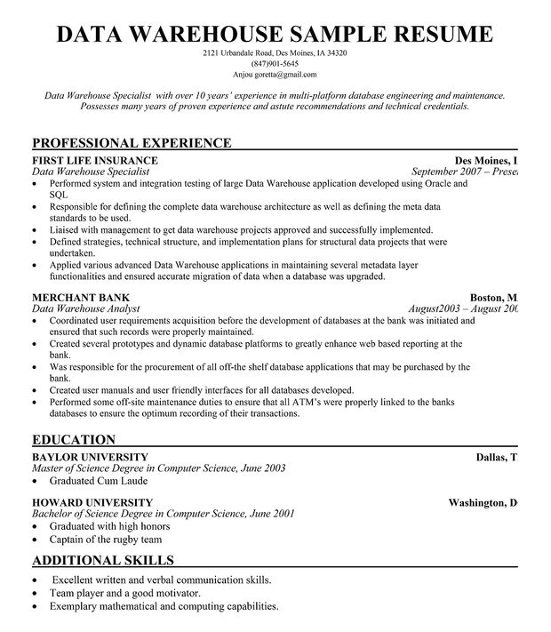 Warehouse Experience Resume Examples