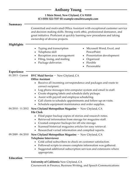 Front Office Resume Examples
