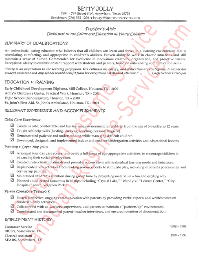 Resume Examples For Teachers Aide