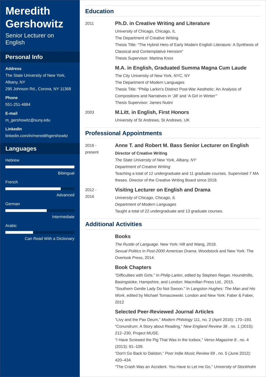 Academic CV Template—Examples, and 25+ Writing Tips