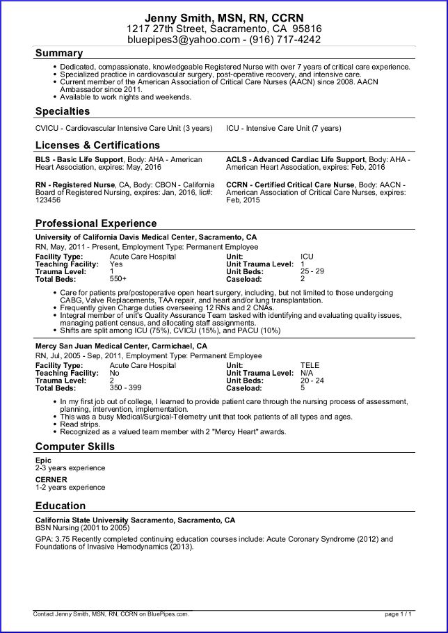 Registered Nurse Resume Sample Format