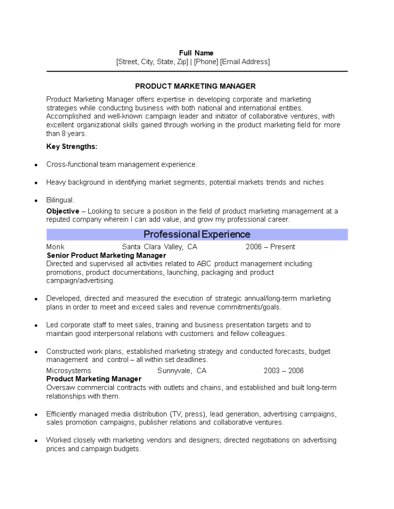 Senior Product Marketing Manager Resume