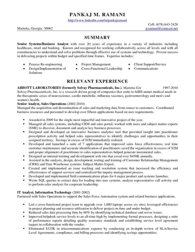 Business Analytics Resume Summary