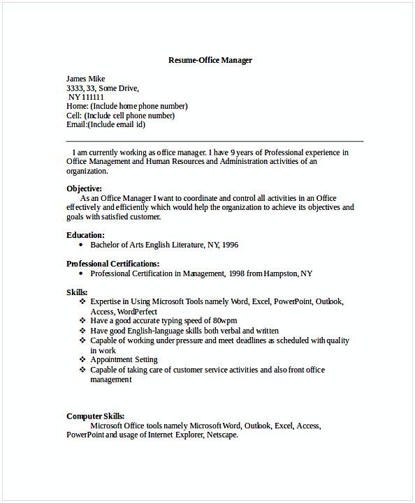 Office Manager Roles Resume