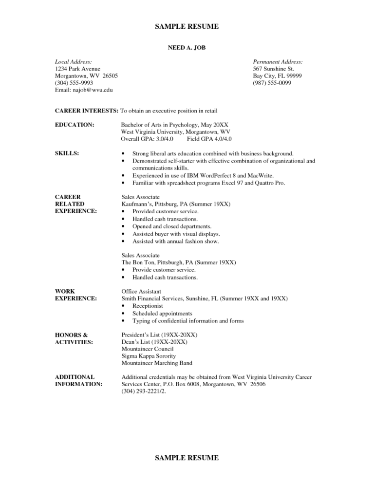 Current Professional Resume Examples