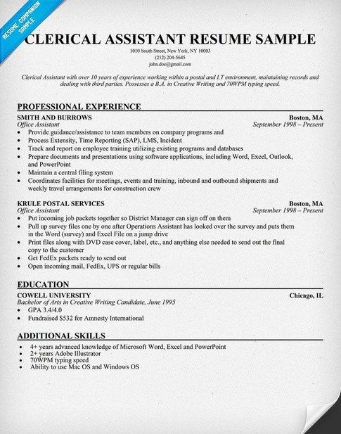 Clerical Assistant Resume Examples