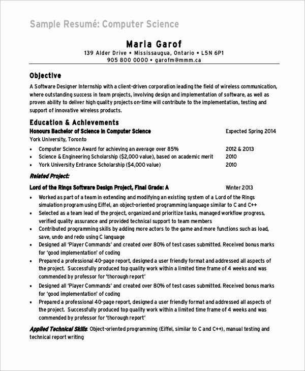 Cv Objective For Computer Science Student