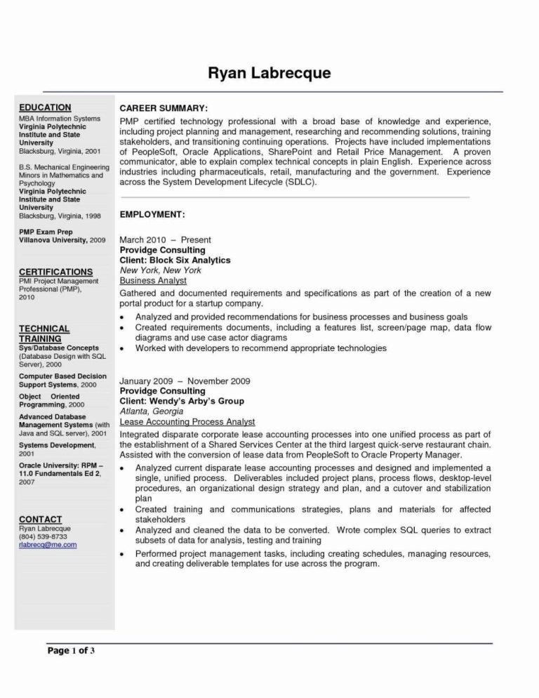 Best Business Analyst Cv Example