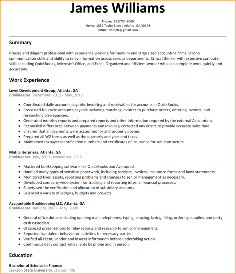What To Put On A Resume For Bookkeeper