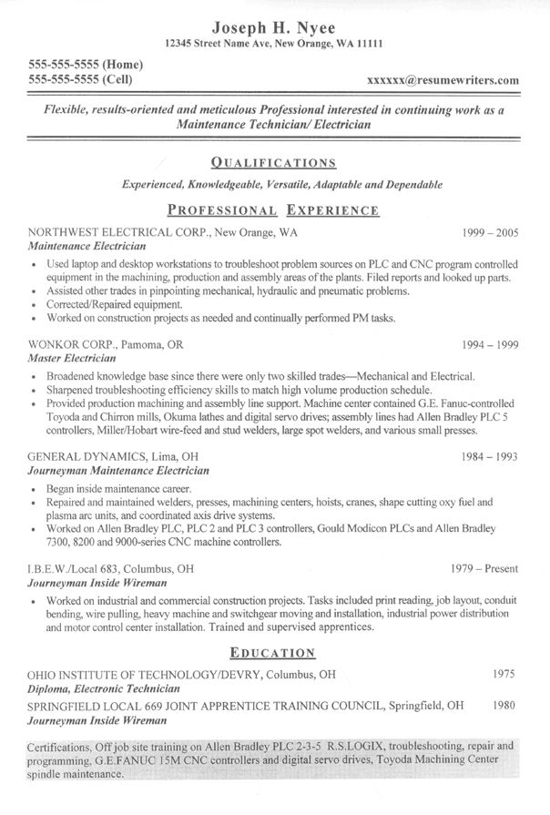 Industrial Electrician Resume Template