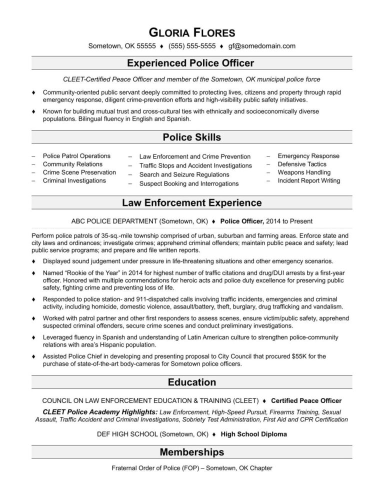 Law Enforcement Resume Examples And Samples