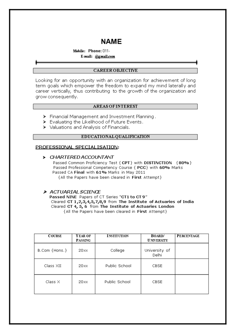 What Is The Resume Format For Freshers