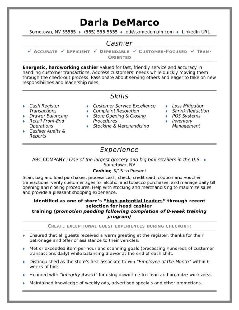 How To Describe Cashier Experience On A Resume