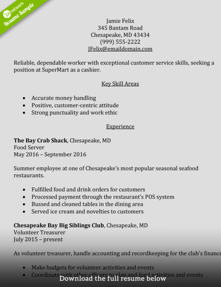 How To Write Cashier Experience On Resume