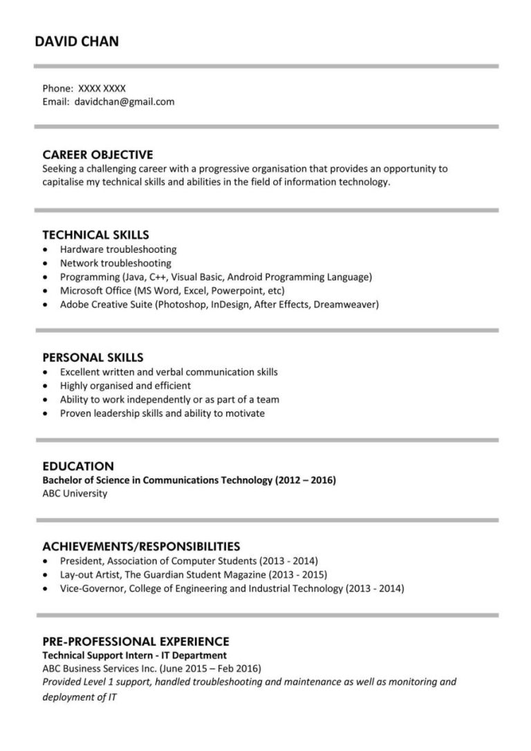 Full Resume Sample Hk