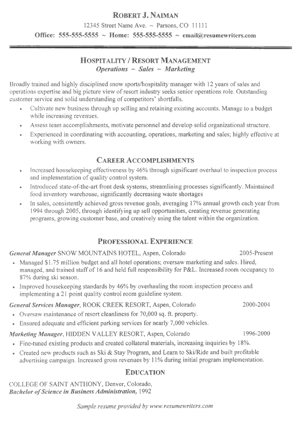 Hospitality Job Cv Examples