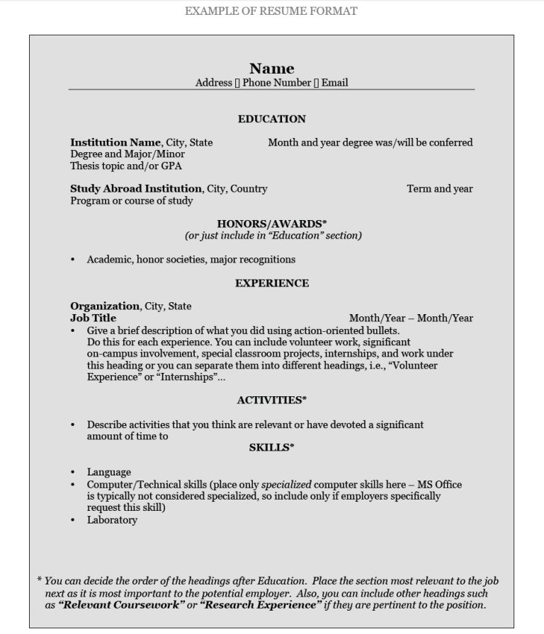 How To Write A Student Resume For Internship