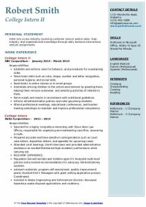 College Intern Resume Samples QwikResume