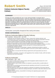 Culinary Instructor Resume Samples QwikResume