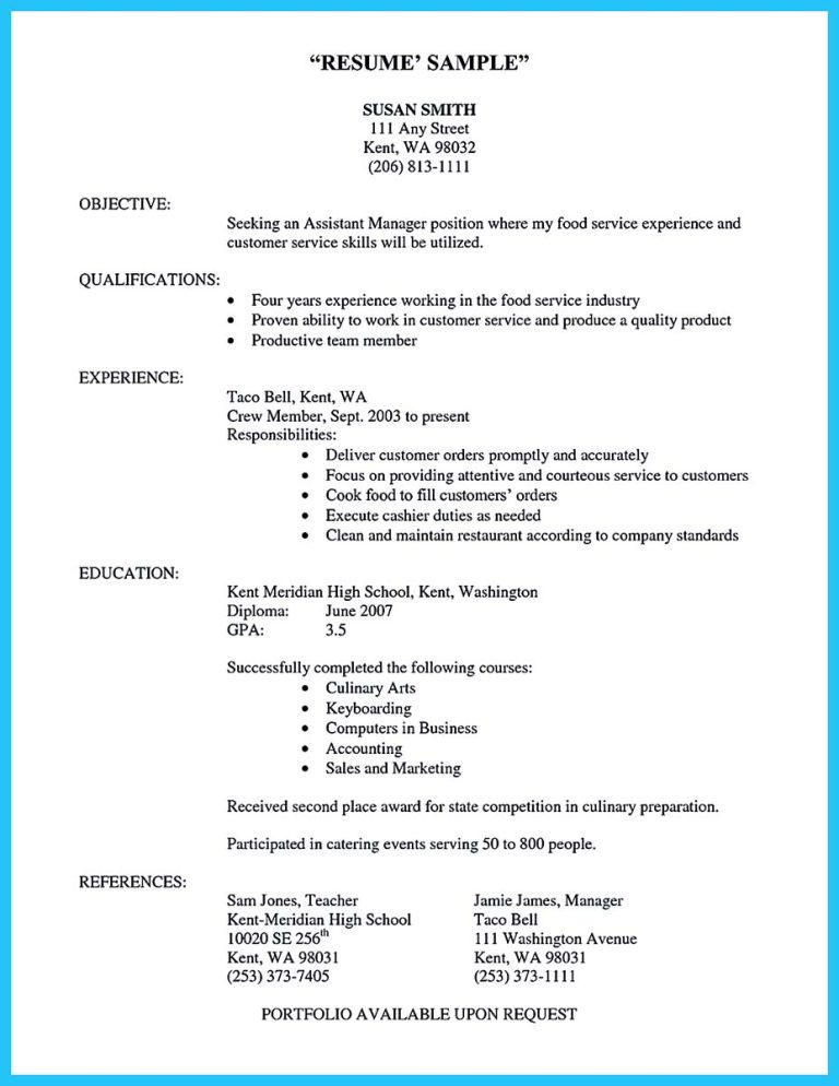 Cooking Resume Objective Examples