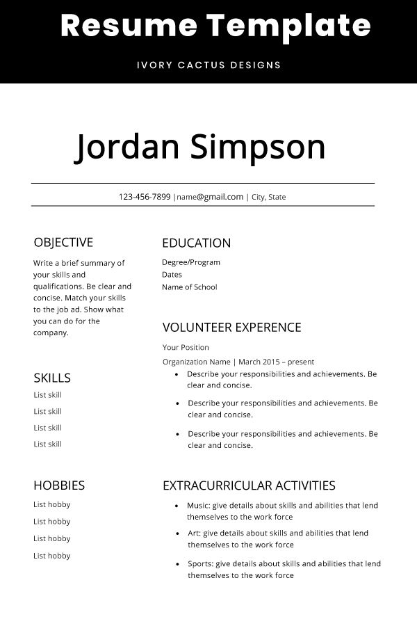 How To Write A Resume For A Teenager With No Job Experience Template