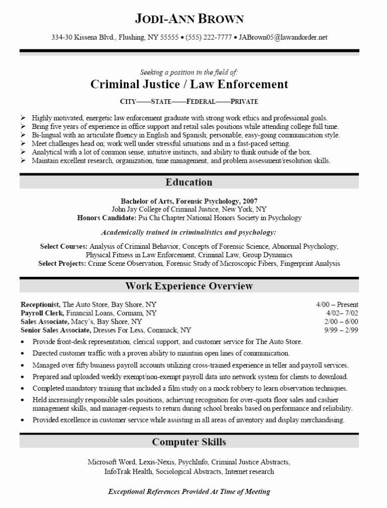 Federal Law Enforcement Resume Examples
