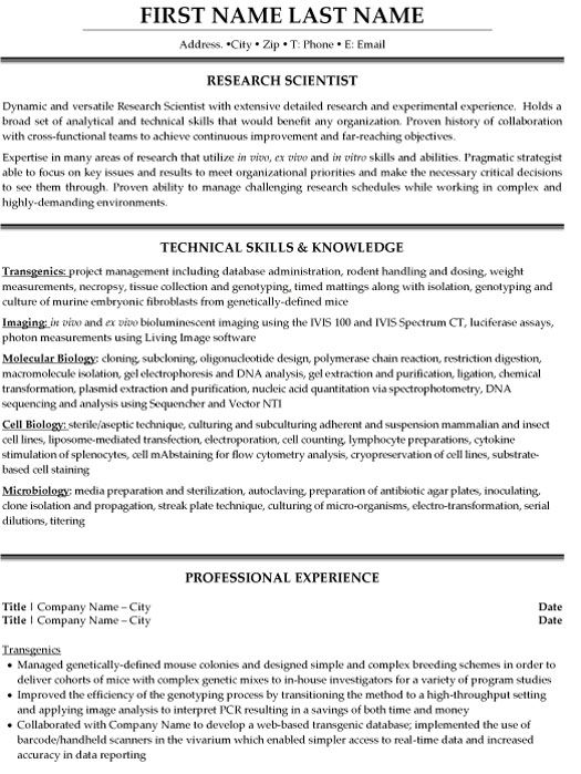 Research Scientist Resume Examples