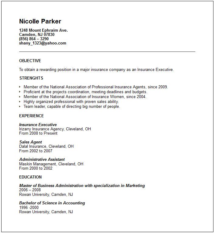 Targeted Resume Format Example