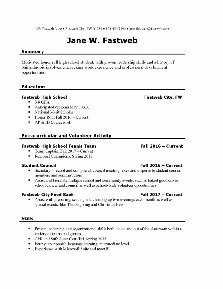 Perfect Resume Examples For Students