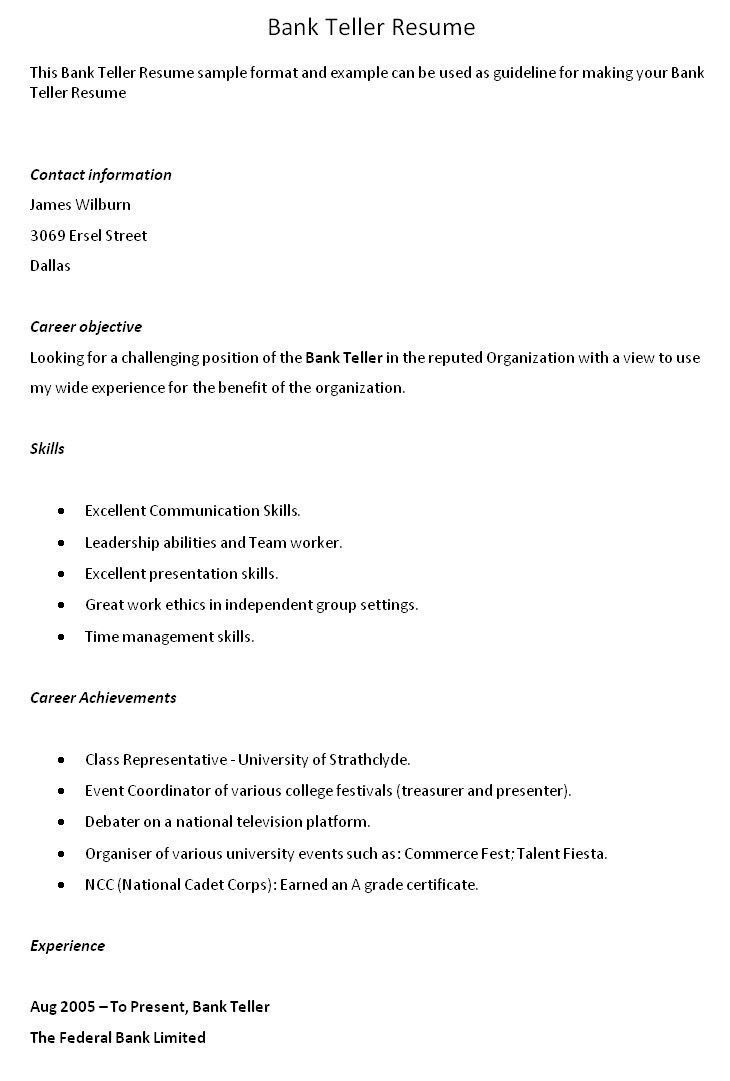 Teller Resume Objective Examples