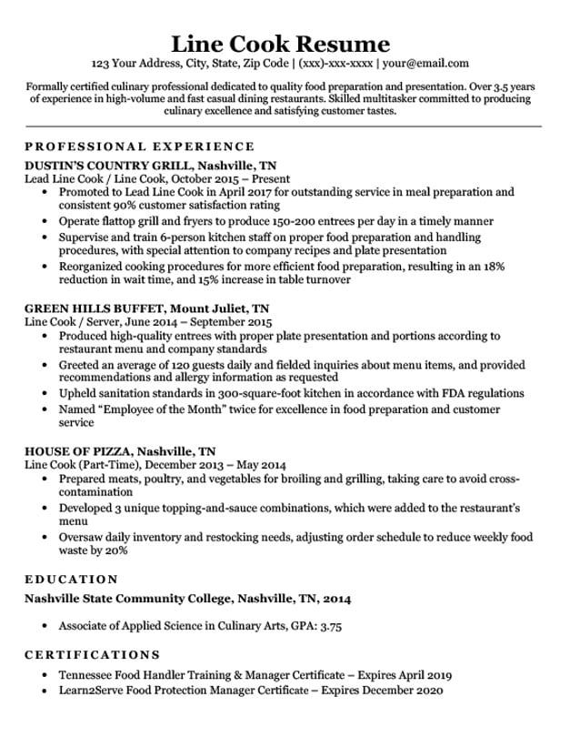 Resume Examples Skills Cook
