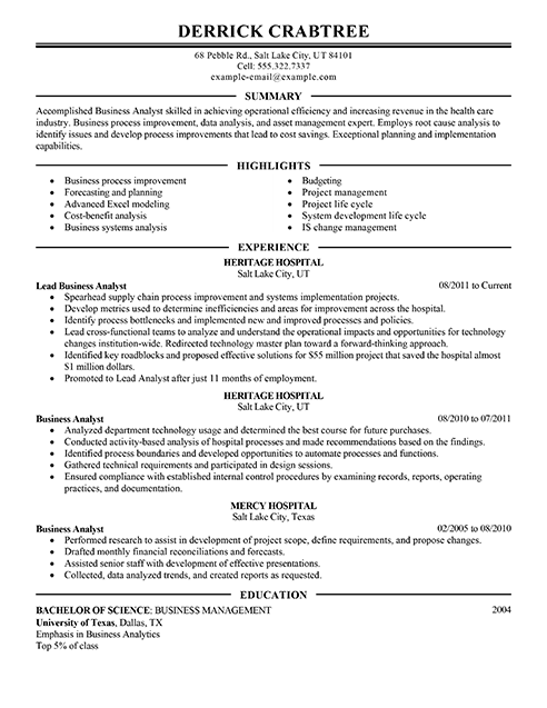 Business Systems Analyst Resume Summary