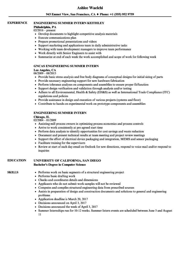 How To Make A Cv For Engineering Internship