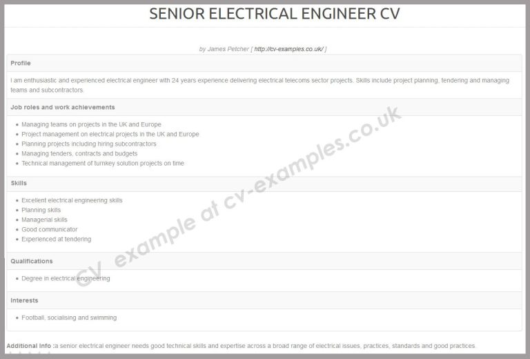 Electrical Engineer Cv Example Uk