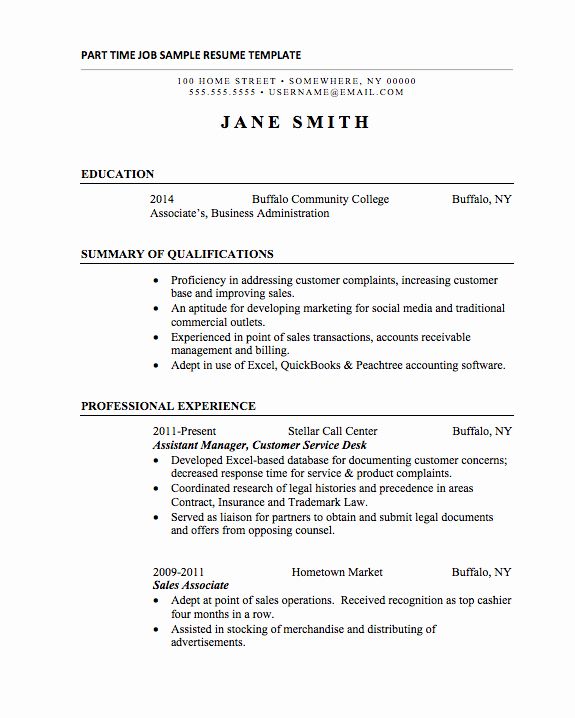 Part Time Resume Objective Examples
