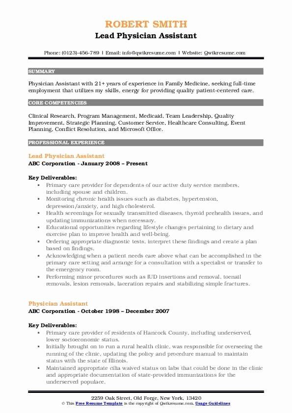 Physician Assistant Cv Examples