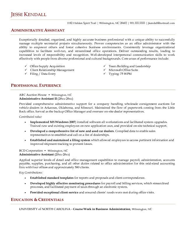 Resume Sample For Admin Assistant