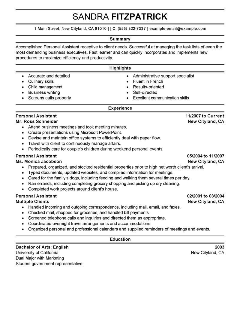 example personal resume profile sample template professional Job