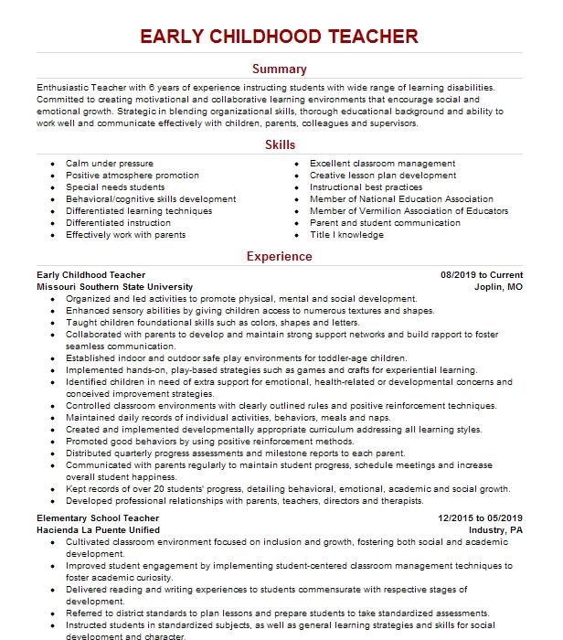 How To Make Early Childhood Education Resume